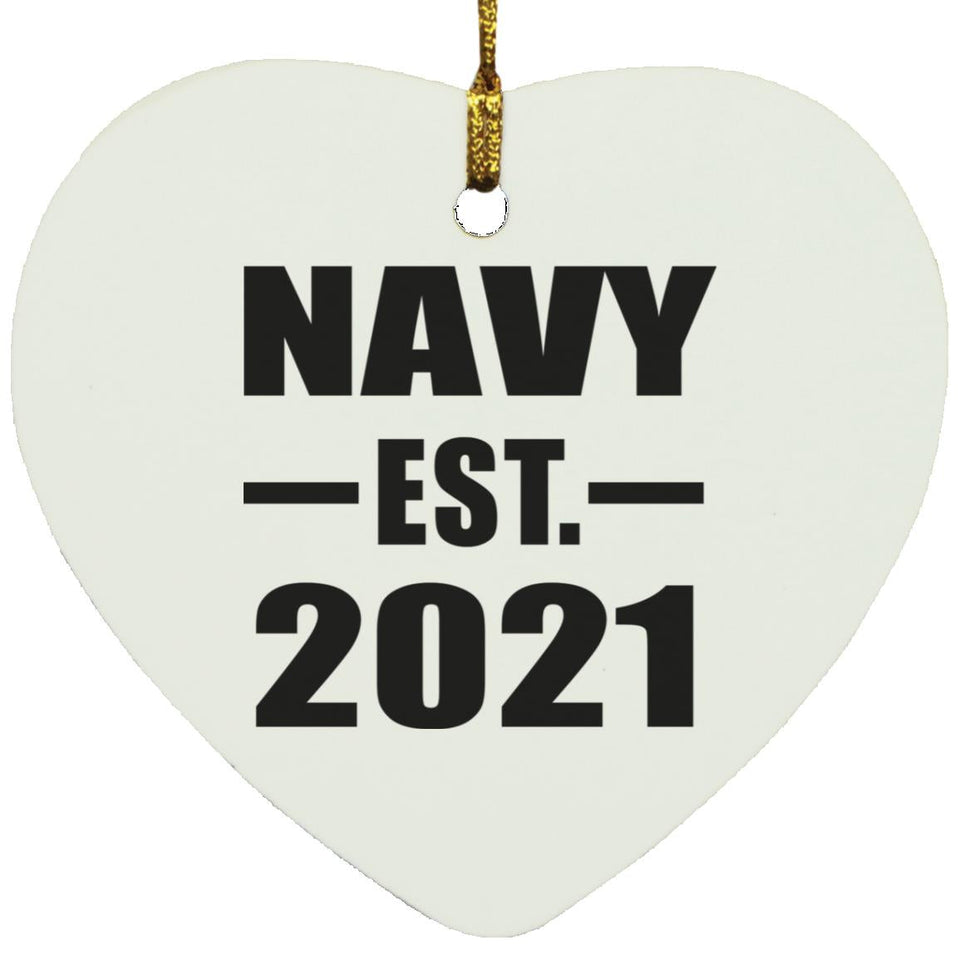 Navy Established EST. 2021 - Heart Ornament