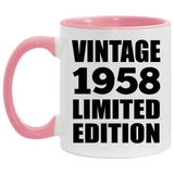 66th Birthday Vintage 1958 Limited Edition - 11oz Accent Mug Pink