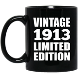 111th Birthday Vintage 1913 Limited Edition - 11oz Coffee Mug Black