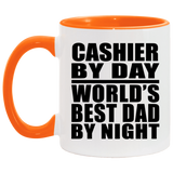 Cashier By Day World's Best Dad By Night - 11oz Accent Mug Orange