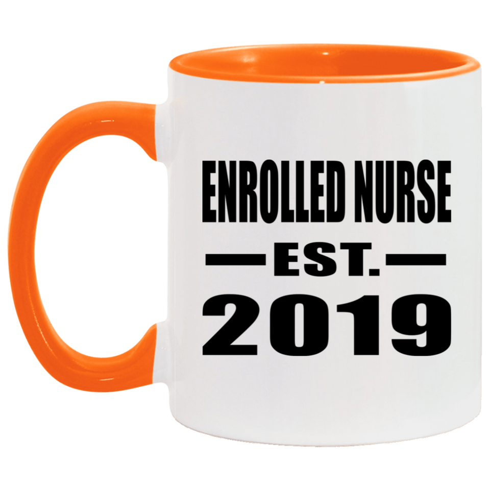 Enrolled Nurse Established EST. 2019 - 11oz Accent Mug Orange