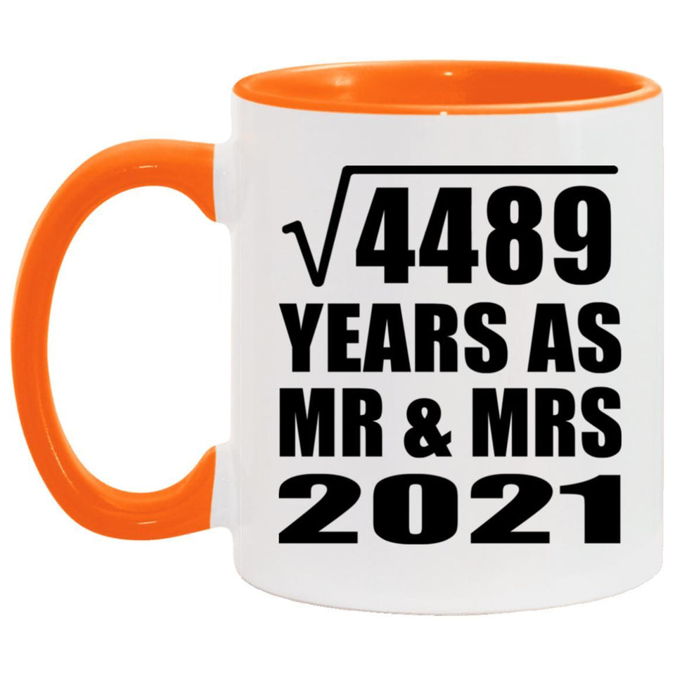 67th Anniversary Square Root of 4489 Years As Mr & Mrs 2021 - 11oz Accent Mug Orange