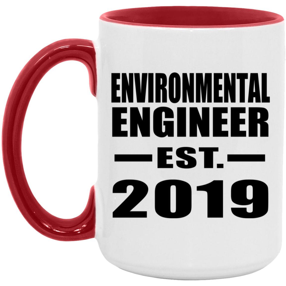 Environmental Engineer Established EST. 2019 - 15oz Accent Mug Red