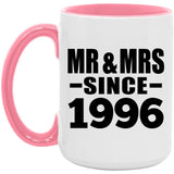28th Anniversary Mr & Mrs Since 1996 - 15oz Accent Mug Pink