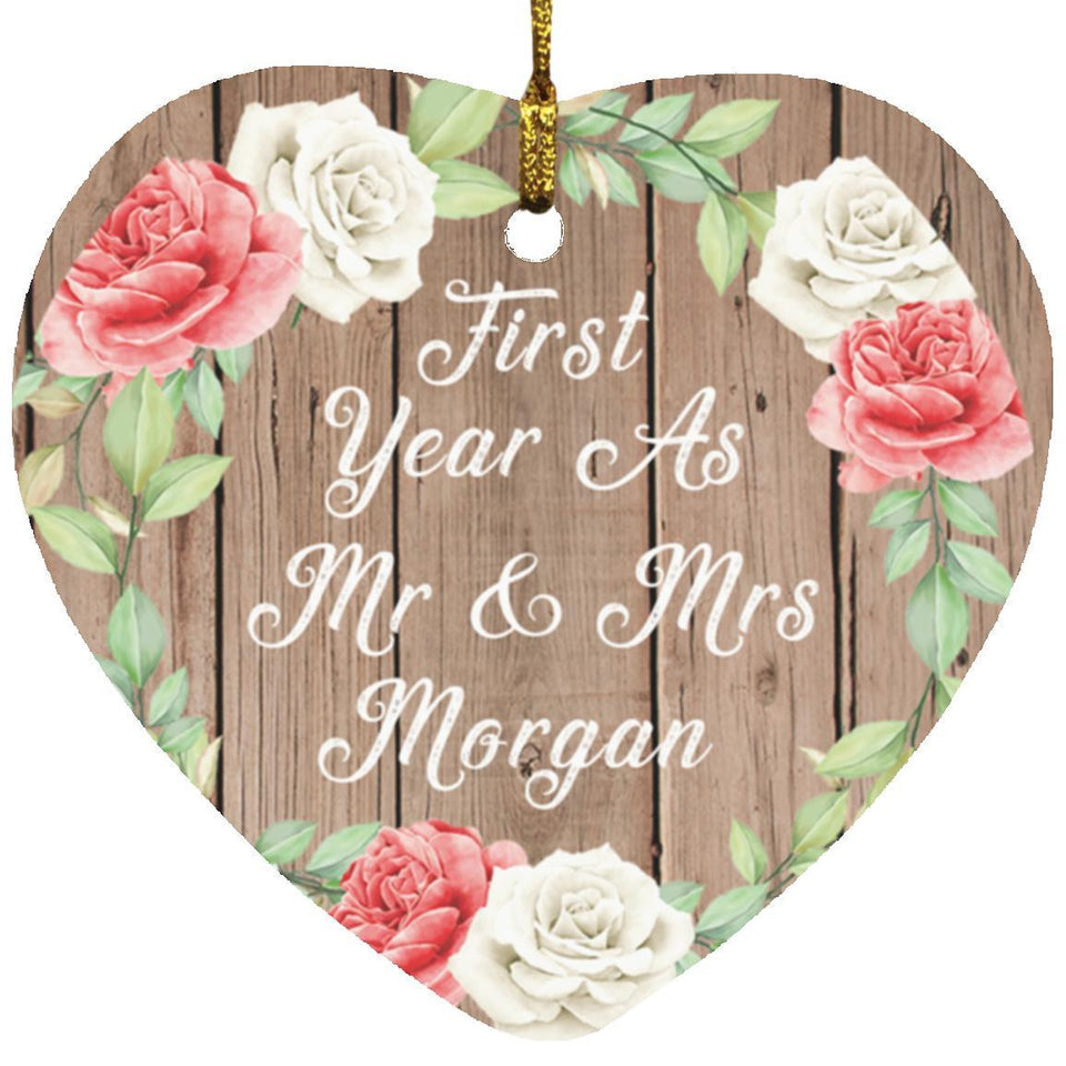 First Year As Mr & Mrs Morgan - Heart Ornament B