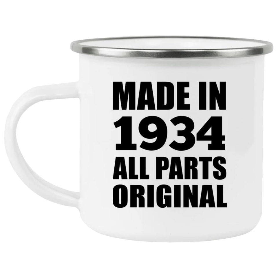 90th Birthday Made in 1934 All Parts Original - 12oz Camping Mug
