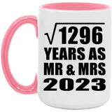 36th Anniversary Square Root of 1296 Years As Mr & Mrs 2023 - 15oz Accent Mug Pink