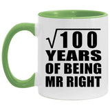 10th Anniversary Square Root of 100 Years of Being Mr Right - 11oz Accent Mug Green