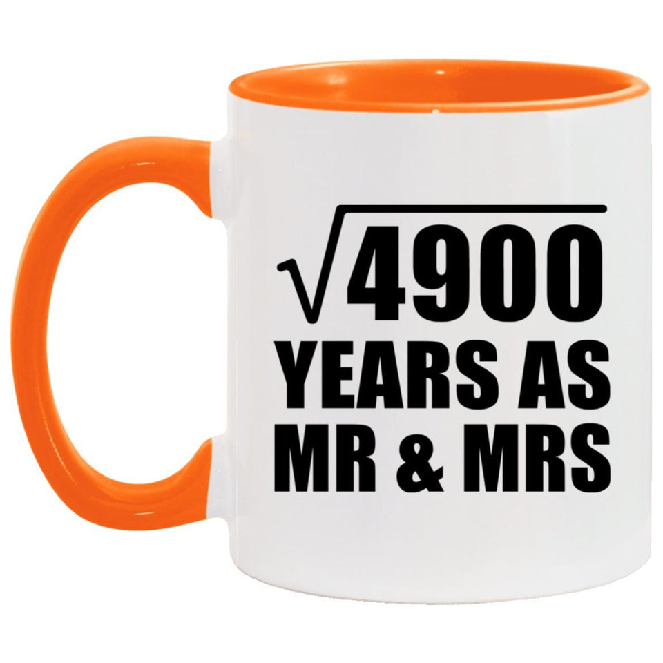 70th Anniversary Square Root of 4900 Years As Mr & Mrs - 11oz Accent Mug Orange