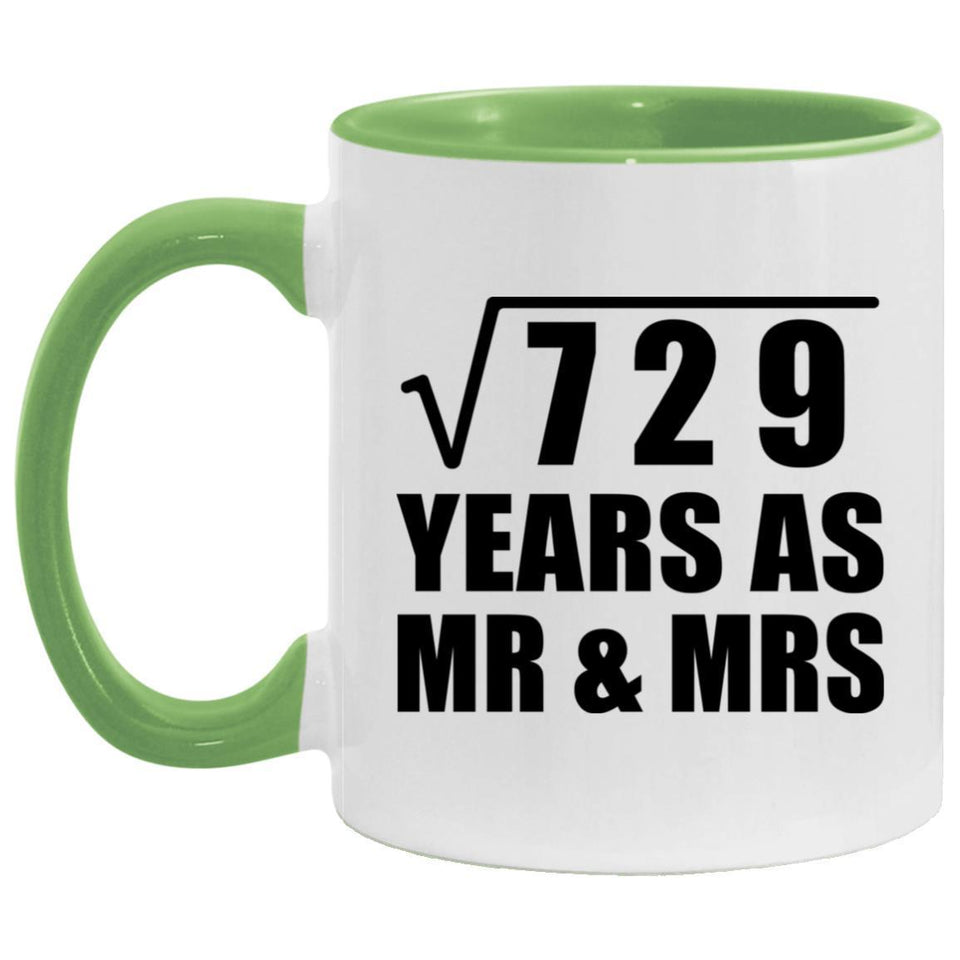 27th Anniversary Square Root of 729 Years As Mr & Mrs - 11oz Accent Mug Green