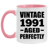 33rd Birthday Vintage 1991 Aged Perfectly - 11oz Accent Mug Pink