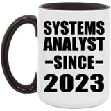 Systems Analyst Since 2023 - 15oz Accent Mug Black