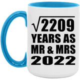 47th Anniversary Square Root of 2209 Years As Mr & Mrs 2022 - 15oz Accent Mug Blue