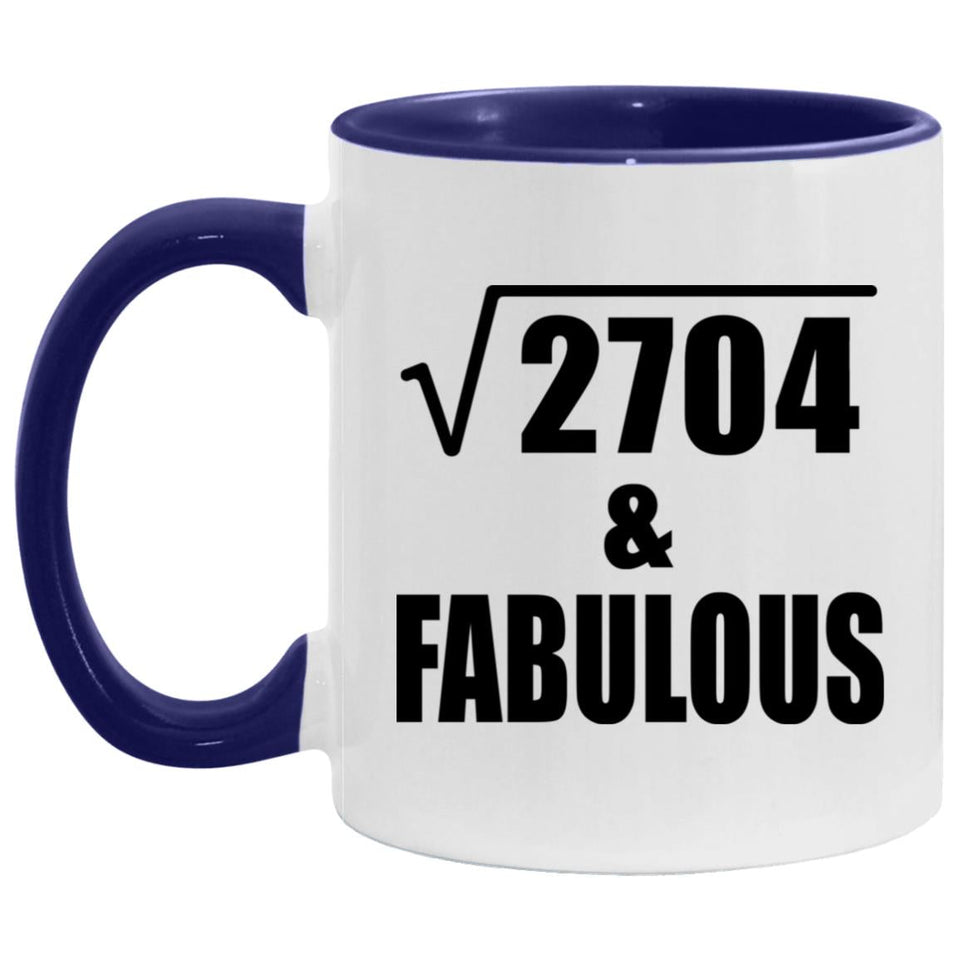 52nd Birthday Square Root of 2704 & Fabulous - 11oz Accent Mug Purple