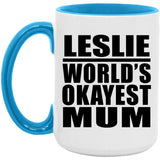 Leslie World's Okayest Mum - 15oz Accent Mug Blue