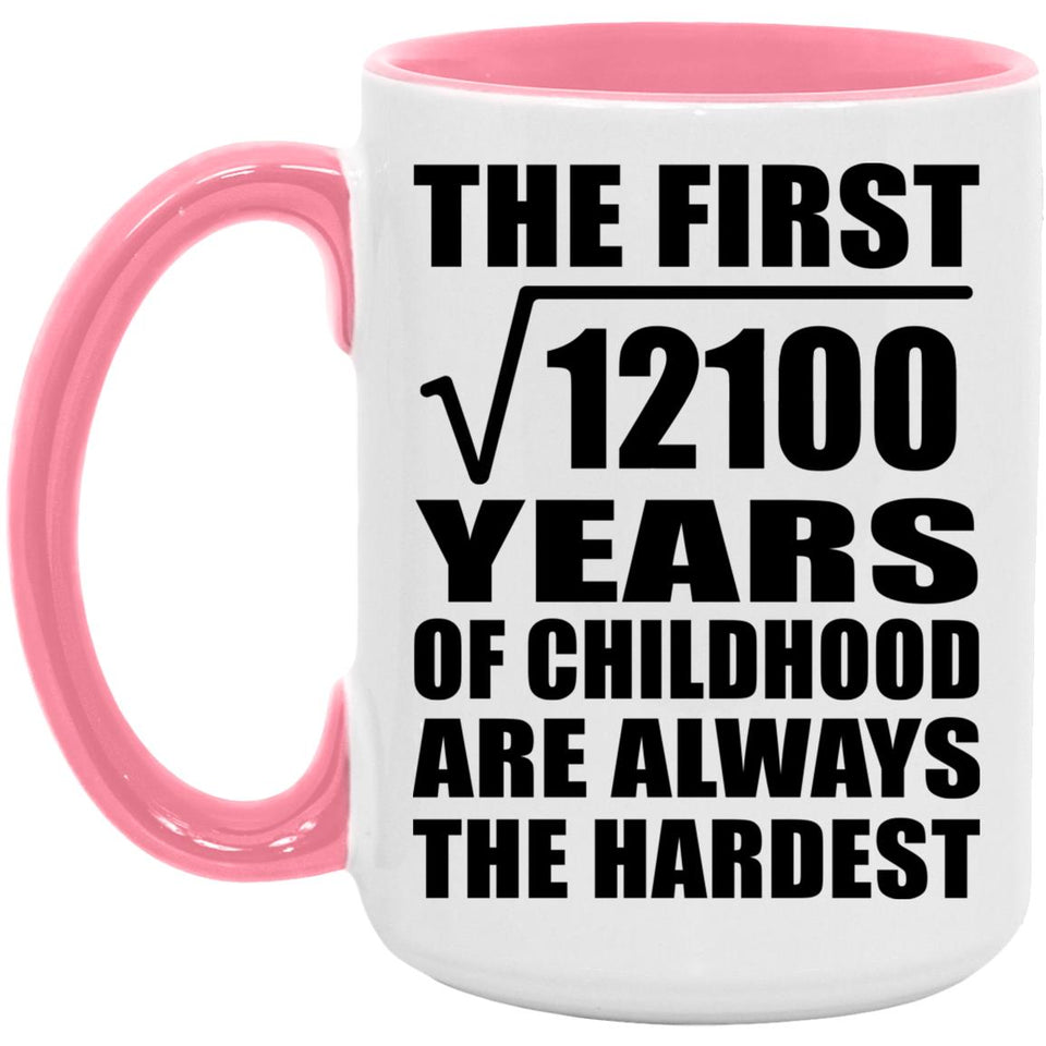 110th Birthday Square Root of 12100 Years of Childhood - 15oz Accent Mug Pink