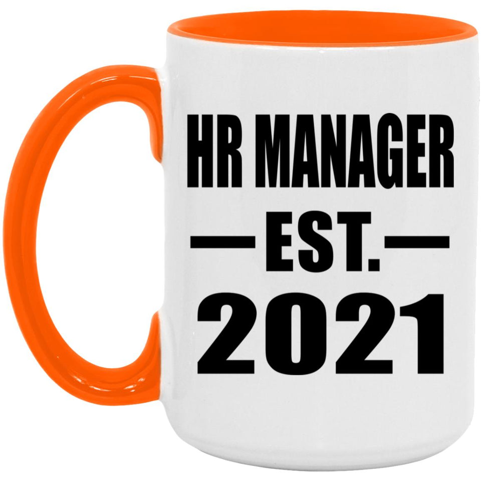 HR Manager Established EST. 2021 - 15oz Accent Mug Orange