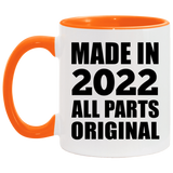 2nd Birthday Made in 2022 All Parts Original - 11oz Accent Mug Orange