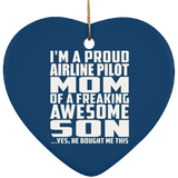 Proud Airline Pilot Mom Of Awesome Son - Heart Ornament