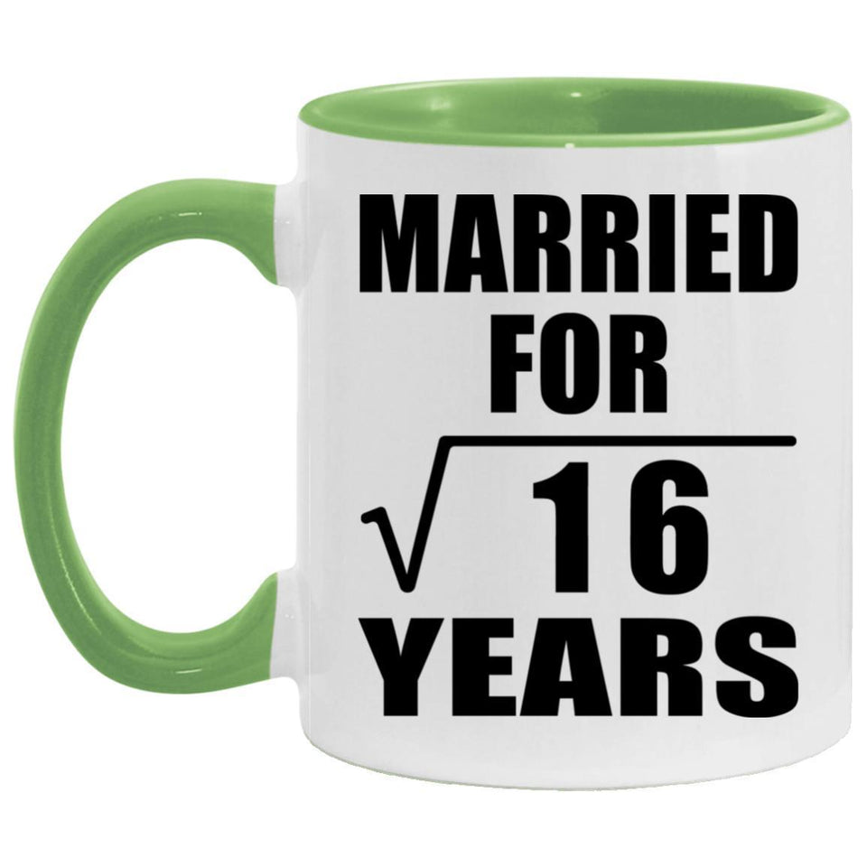 4th Anniversary Married For Square Root of 16 Years - 11oz Accent Mug Green