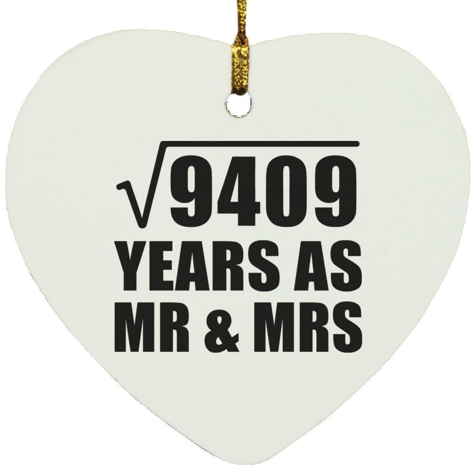 97th Anniversary Square Root of 9409 Years As Mr & Mrs - Heart Ornament
