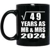 7th Anniversary Square Root of 49 Years As Mr & Mrs 2024 - 11oz Coffee Mug Black