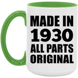 94th Birthday Made in 1930 All Parts Original - 15oz Accent Mug Green