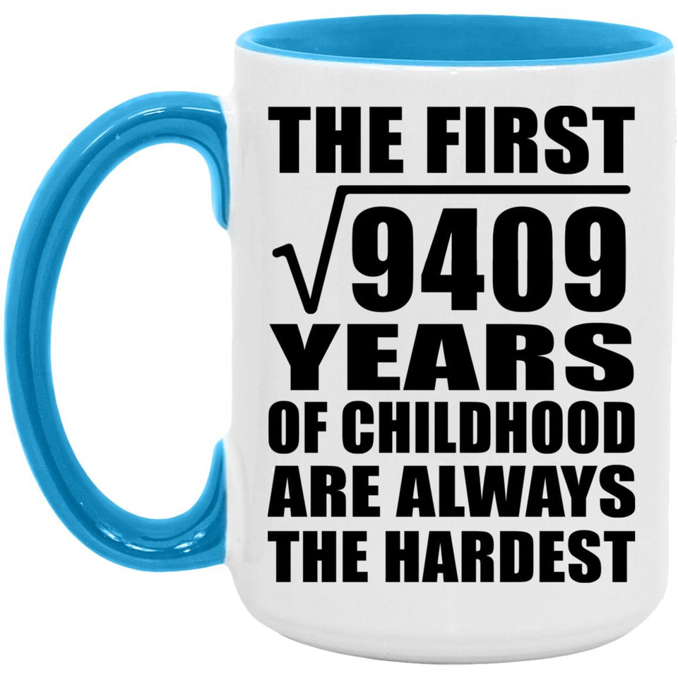 97th Birthday Square Root of 9409 Years of Childhood - 15oz Accent Mug Blue