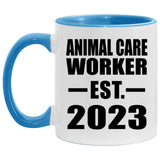 Animal Care Worker Established EST. 2023 - 11oz Accent Mug Blue