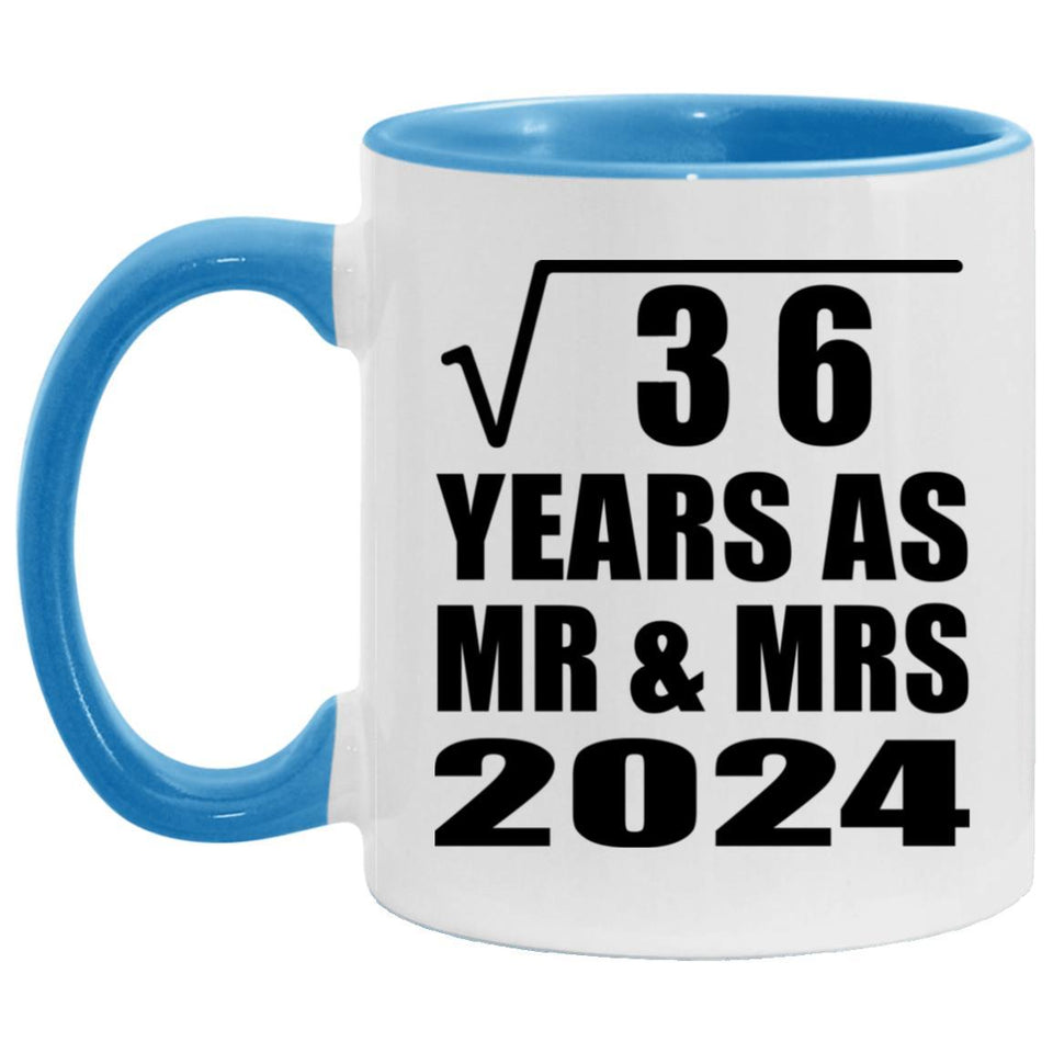 6th Anniversary Square Root of 36 Years As Mr & Mrs 2024 - 11oz Accent Mug Blue