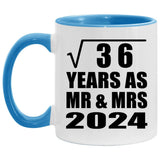 6th Anniversary Square Root of 36 Years As Mr & Mrs 2024 - 11oz Accent Mug Blue