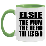 Elsie The Mum The Hero The Legend - 11oz Accent Mug Green