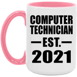 Computer Technician Established EST. 2021 - 15oz Accent Mug Pink