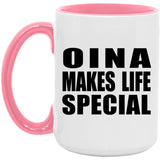 Oina Makes Life Special - 15oz Accent Mug Pink