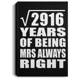 54th Anniversary Square Root of 2916 Years Mrs Always Right - Canvas Portrait