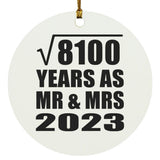 90th Anniversary Square Root of 8100 Years As Mr & Mrs 2023 - Circle Ornament