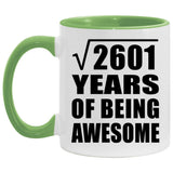51st Birthday Square Root of 2601 Years of Being Awesome - 11oz Accent Mug Green