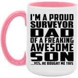 Proud Surveyor Dad Of Awesome Son - 15oz Accent Mug Pink