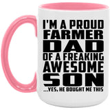 Proud Farmer Dad Of Awesome Son - 15oz Accent Mug Pink