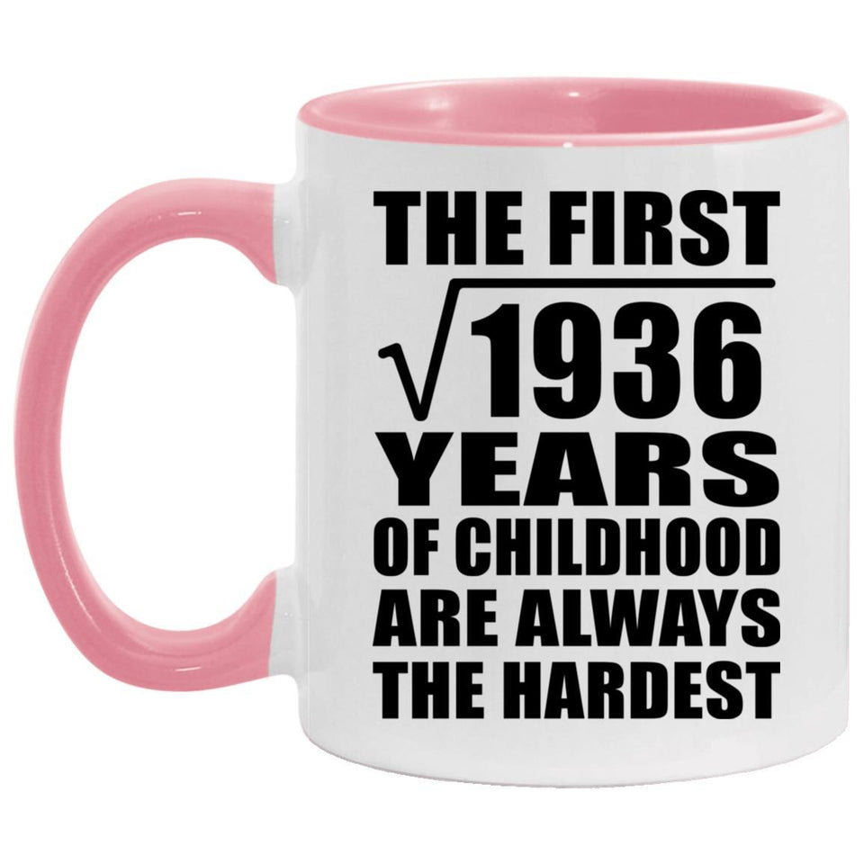 44th Birthday Square Root of 1936 Years of Childhood - 11oz Accent Mug Pink
