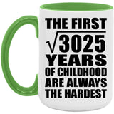 55th Birthday Square Root of 3025 Years of Childhood - 15oz Accent Mug Green