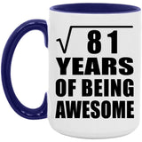 9th Birthday Square Root of 81 Years of Being Awesome - 15oz Accent Mug Purple