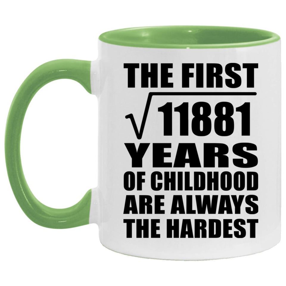 109th Birthday Square Root of 11881 Years of Childhood - 11oz Accent Mug Green