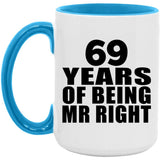 69th Anniversary 69 Years Of Being Mr Right - 15oz Accent Mug Blue