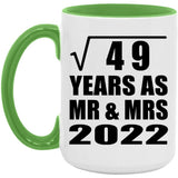 7th Anniversary Square Root of 49 Years As Mr & Mrs 2022 - 15oz Accent Mug Green