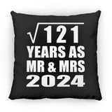 11th Anniversary Square Root of 121 Years As Mr & Mrs 2024 - Throw Pillow Black