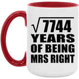 88th Anniversary Square Root of 7744 Years of Being Mrs Right - 15oz Accent Mug Red