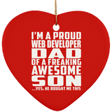 Proud Web Developer Dad Of Awesome Son - Heart Ornament