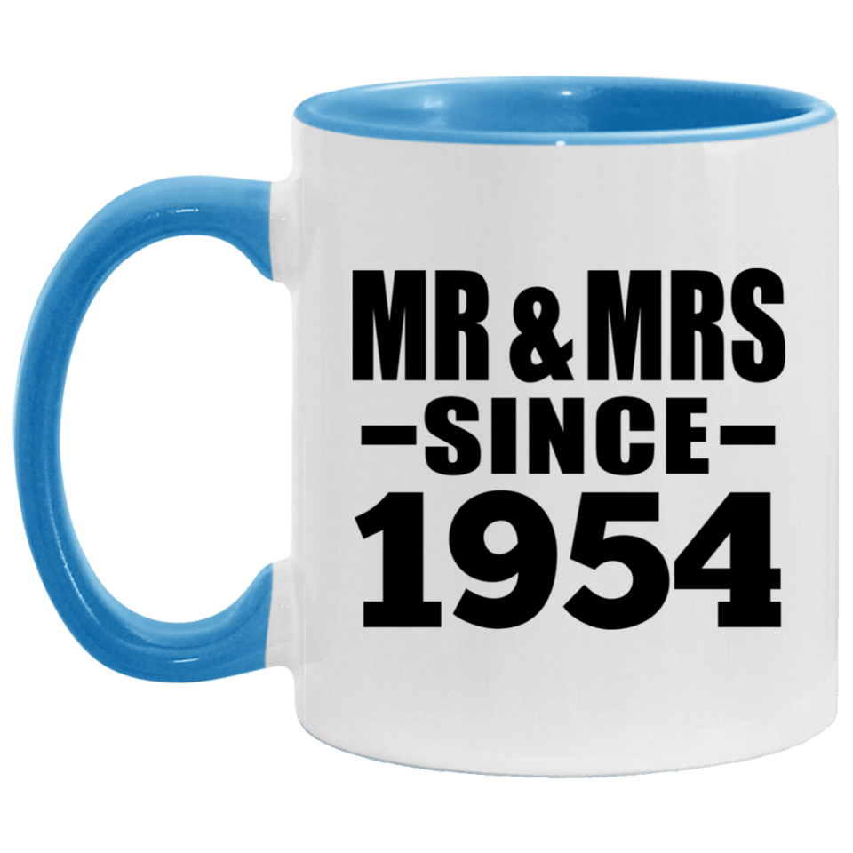 70th Anniversary Mr & Mrs Since 1954 - 11oz Accent Mug Blue