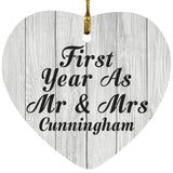 First Year As Mr & Mrs Cunningham - Heart Ornament F